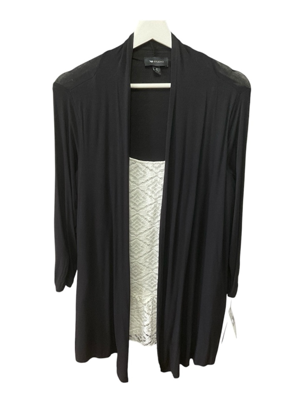 AB Studio 2-in-1 Layered Look Top - Black & White Floral Lace - NWT - Size M